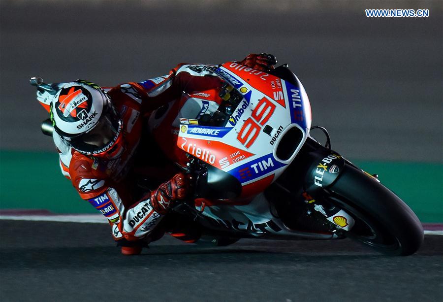 Spanish MotoGP rider Jorge Lorenzo of Ducati Team competes in the free-practice 2 during 2017 FIM MotoGP Grand Prix of Qatar at the Losail International Circuit in Doha, capital of Qatar, on March 24, 2017. 