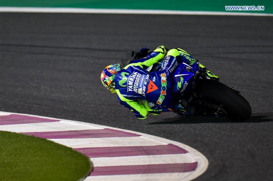 Italian MotoGP rider Valentino Rossi of Movistar Yamaha MotoGP competes in the free-practice 2 during 2017 FIM MotoGP Grand Prix of Qatar at the Losail International Circuit in Doha, capital of Qatar, on March 24, 2017.