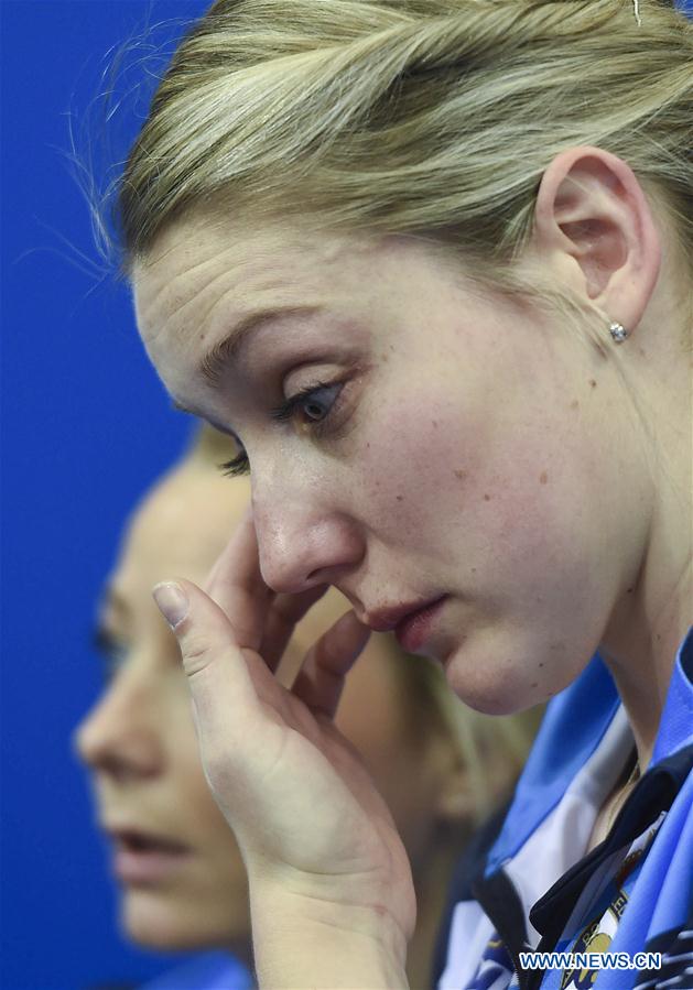 Lauren Gray of Scotland reacts after the bronze medal match against Sweden at the CPT World Women's Curling Championship 2017, in Beijing, capital of China, March 26, 2017.