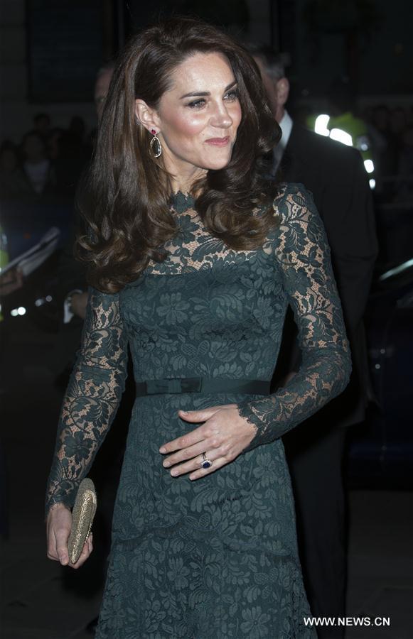 Britain's Duchess of Cambridge Kate arrives for the 2017 Portrait Gala at the National Portrait Gallery in London, Britain, on March 28, 2017. (Xinhua) 
