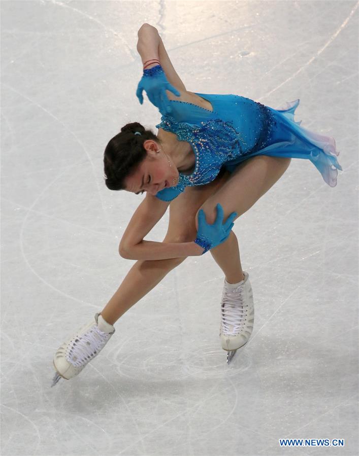 Evgenia Medvedeva competes during Ladies Short Program at ISU World Figure Skating Championships 2017 in Helsinki, Finland on March 29, 2017. Evgenia Medvedeva took 79.01 and ranked No. 1.(Xinhua/Liu Lihang) 