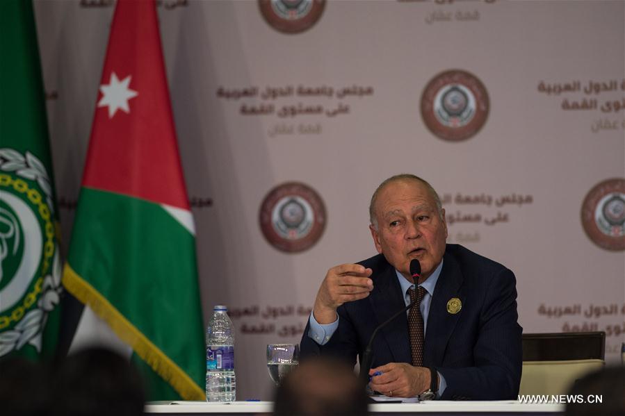 Arab League Secretary-General Ahmed Aboul-Gheit attends a press conference after the 28th Summit of Arab League at the Dead Sea in Jordan March 29, 2017. 