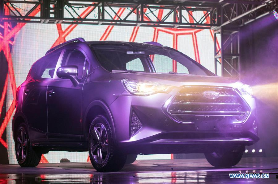 A JAC SEI 3 SUV is on display during the presentation of Chinese automaker JAC Motors, in Mexico City, capital of Mexico, on March 28, 2017. Chinese state-owned automaker JAC Motors presented on Tuesday night the first two SUVs manufactured at a plant in Tepeapulco, in the central Mexican state of Hidalgo. (Xinhua/Francisco Canedo) 