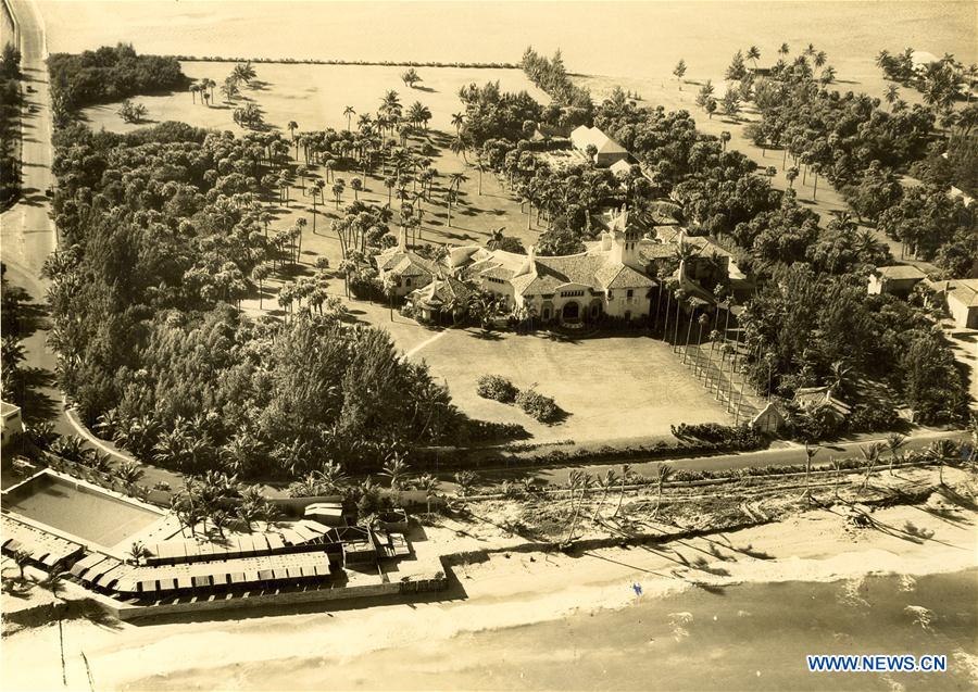 Aerial photo taken in 1937 provided by the Historical Society of Palm Beach County shows the view of Mar-a-lago Club of its first owner Marjorie Merriweather Post at Palm Beach, Florida, the United States. (Xinhua/Historical Society of Palm Beach County) 