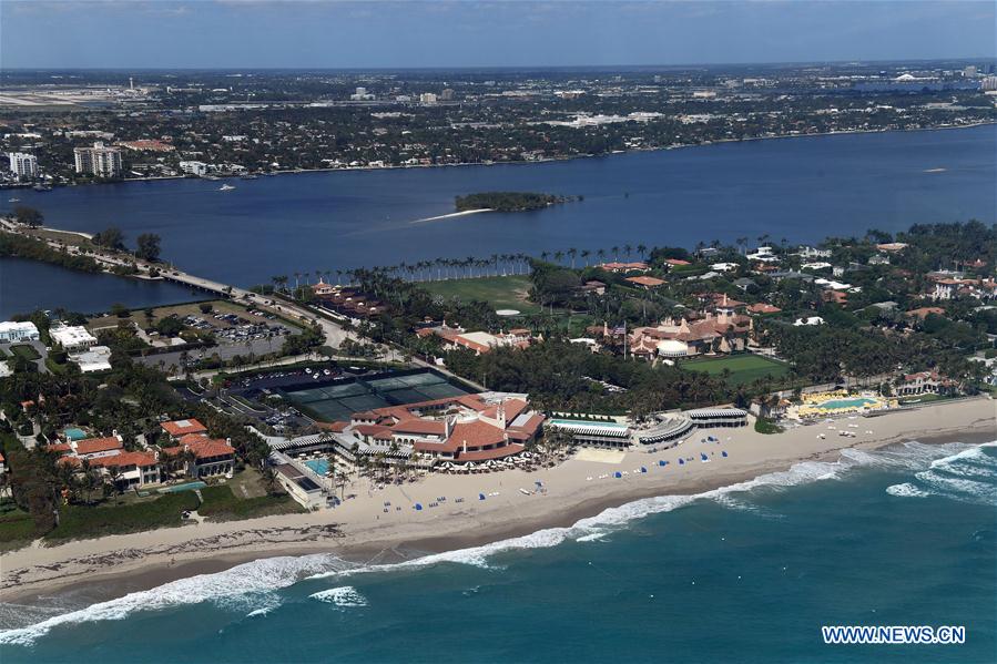Aerial photo taken on March 20, 2017 shows the view of Mar-a-lago club at Palm Beach, Florida, the United States. (Xinhua/Yin Bogu) 