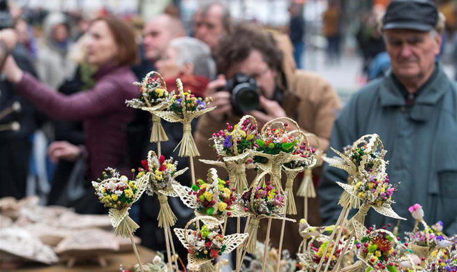 People celebrate Palm Sunday in Vilnius, Lithuania