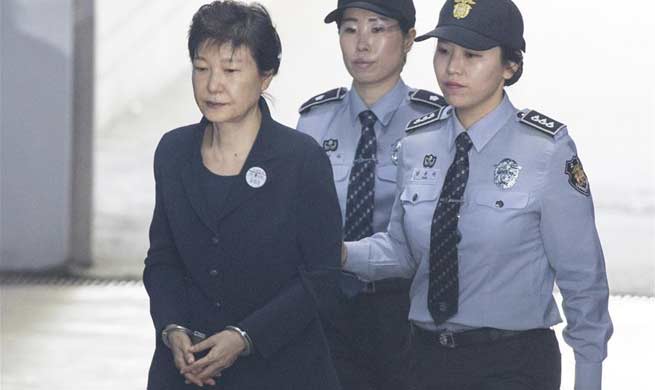 S. Korean former President Park Geun-hye arrives for trial in Seoul