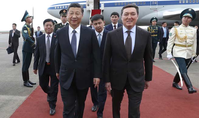 Chinese president arrives in Kazakhstan for state visit, SCO summit, 
Expo 2017