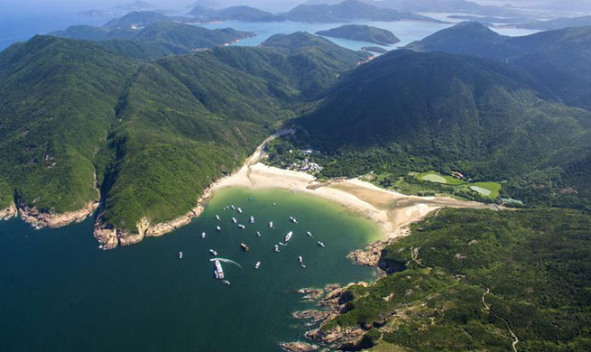 Aerial view shows scenery in Hong Kong