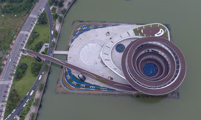Aerial view of spiral sightseeing platform in central China's Changsha