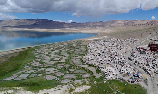 Scenery of Tangra Yumco Lake at Nancun Village, Tibet
