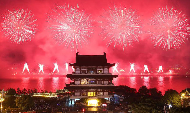 China's Hunan holds firework show marking PLA founding anniv.