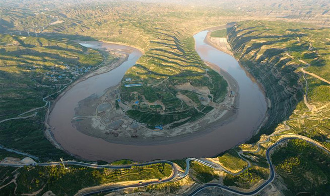 Aerial photos show scenery along sightseeing road in Yan'an