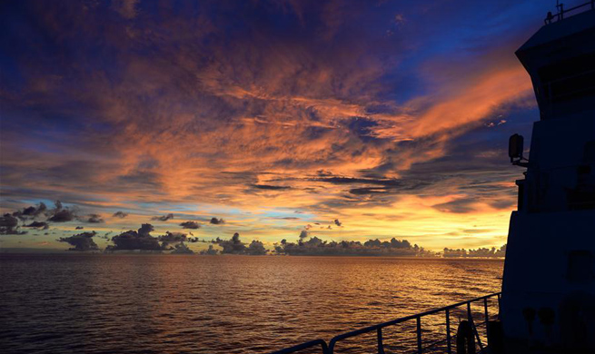 Sunset scenery seen from research vessel "Kexue"