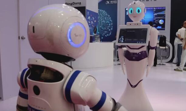 Video: Xinhua's robot reporter Inspire talks with its robot friend in World Robot Conference