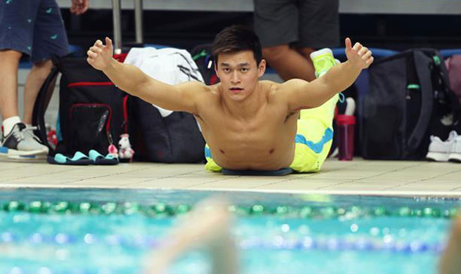 Sun Yang participates in training for Chinese National Games