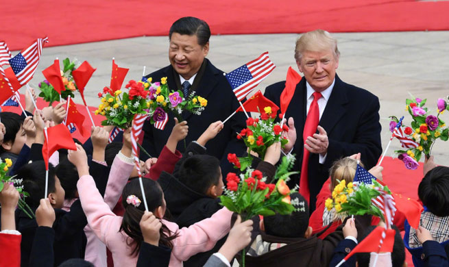 Xi holds welcome ceremony for Trump
