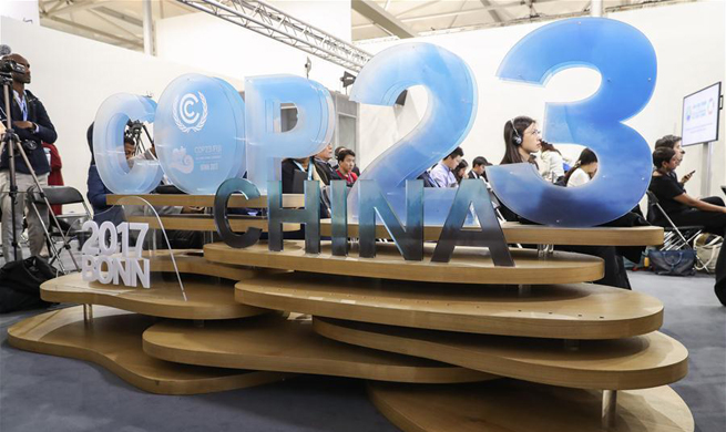 Glimpse of "Bonn Zone" of UN climate talks in Bonn, Germany