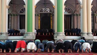 Muslims pray at mosque in Kathmandu, Nepal