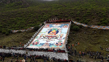 Thangka worship activity held in Lhasa, China's Tibet