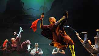 Shaolin monks perform during media preview in Singapore