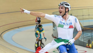 Elia Viviani wins gold in men's omnium competition of Cycling Track