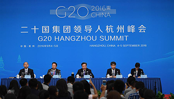Press conference of B20 summit held in China's Hangzhou