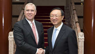 Chinese state councilor meets Britain's Prince Andrew
