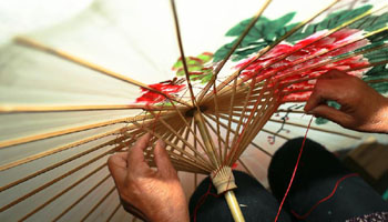 Traditional techniques of making Jialu oilpaper umbrellas in E China