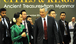 Aung San Suu Kyi attends "Cities and Kings: Ancient Treasures from Myanmar" in Singapore
