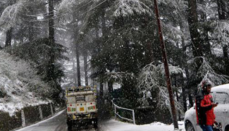 Snow covers surrounding areas of Shimla in India