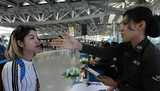 Thai tourist police officers seen at Suvarnabhumi Airport in Bangkok