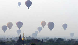 Hot air balloons seen in Mandalay region, Myanmar