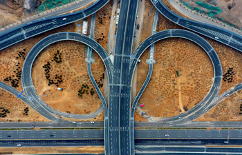 Aerial view of urban roads in N China's Taiyuan