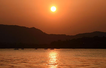 Sunset at West Lake in Hangzhou, E China's Zhejiang