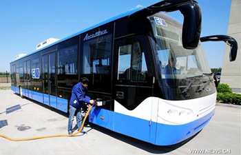 Electric shuttle bus made by CIMC Airport Facilities tested in Hebei
