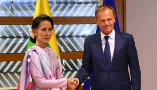 Tusk meets with Aung San Suu Kyi in Brussels