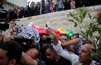 Funeral held near West Bank for Palestinian shot dead by Israeli soldiers