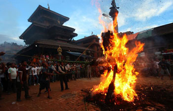People observe Ghantakarna Festival in Nepal