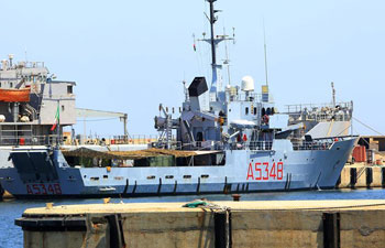 Italian Navy vessel moors at Libyan naval base