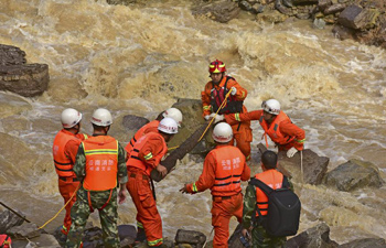 Rescuers check landslide sites in SW China's county