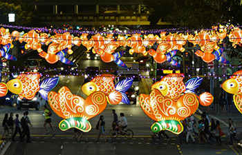 Lantern-shaped decorations lightened up to celebrate Mid-Autumn festival in Singapore