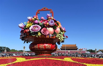 Flower basket displayed at Tiananmen Square for celebration of National Day