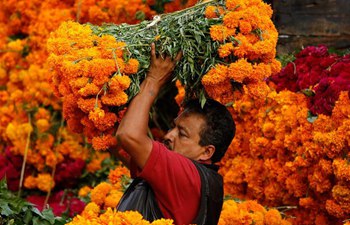 Mexican marigolds prepared for sale for Day of the Dead