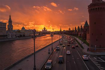 Sunset pictured in Moscow, Russia