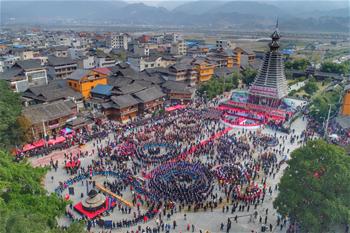 People of Dong ethnic group celebrate Sama Festival in SW China