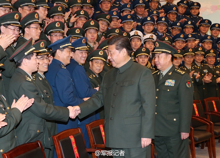 2015年2月16日，春節前夕，中央軍委主席習近平在陝西省軍區辦公樓大會議室，接見駐西安部隊正師職以上領導幹部和副師級單位主官。