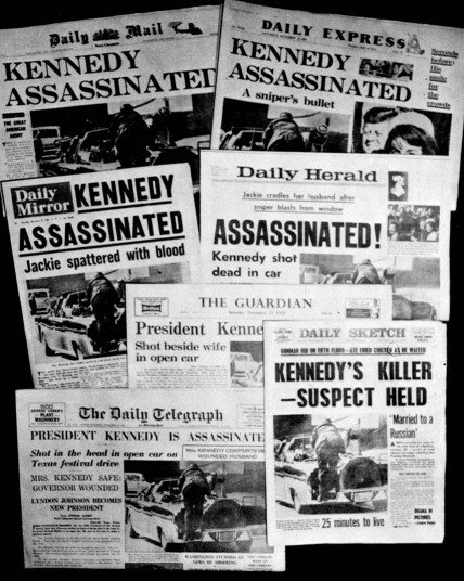 12.1963年11月22日，7家英国主流媒体以头条形式报道了美国总统肯尼迪遇刺事件。