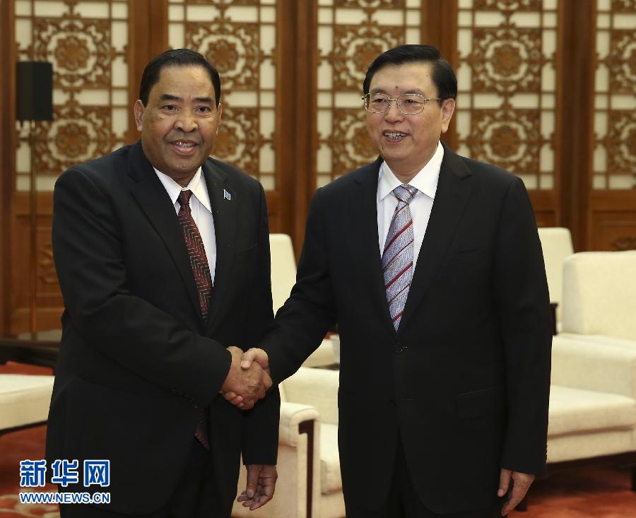 10月14日，全国人大常委会委员长张德江在北京人民大会堂会见密克罗尼西亚联邦副总统阿利克。 新华社记者 庞兴雷 摄