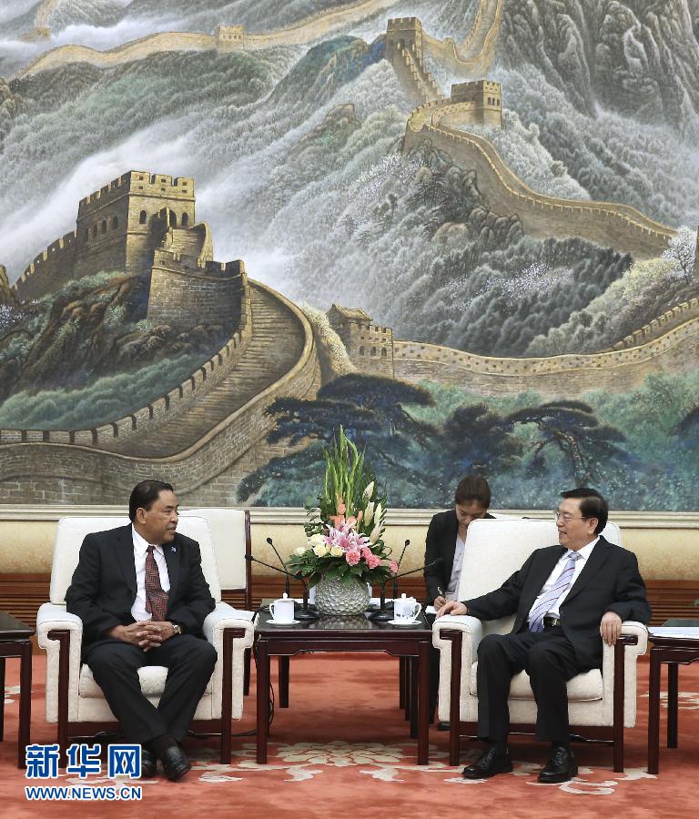 10月14日，全国人大常委会委员长张德江在北京人民大会堂会见密克罗尼西亚联邦副总统阿利克。 新华社记者 庞兴雷 摄